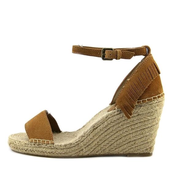 Frye Lila Feather Wedge Women 8M Sand Open Toe Suede Sandal - New - Picture 2 of 11